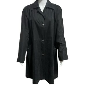 Gallery Black Woman's‎ Sueded Coat Size Large Mid Length Trench Lined